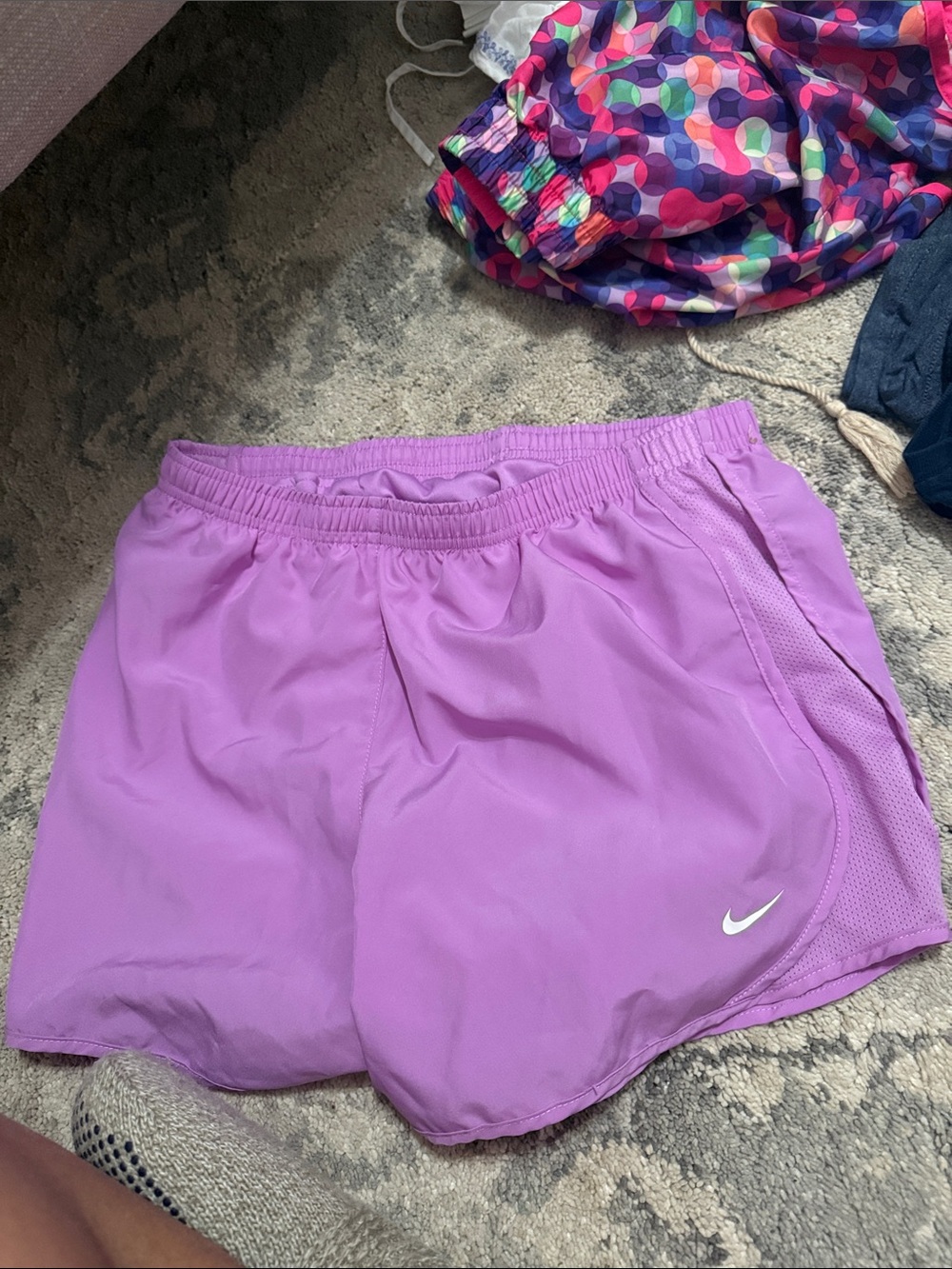 Nike girls Lavender Athletic Shorts with White Swoosh